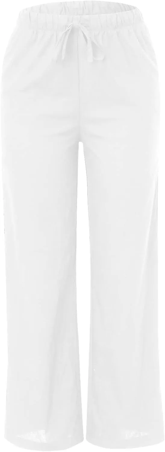 2024 Women High Waisted Wide Leg Pants Dressy Fashion Drawstring Elastic Trousers Comfy Straight Leg Long Pants with Pocket