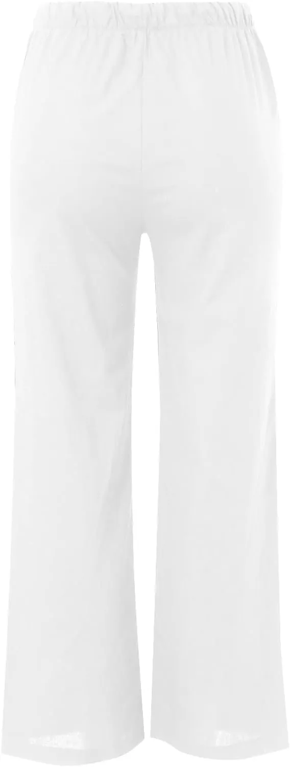 2024 Women High Waisted Wide Leg Pants Dressy Fashion Drawstring Elastic Trousers Comfy Straight Leg Long Pants with Pocket