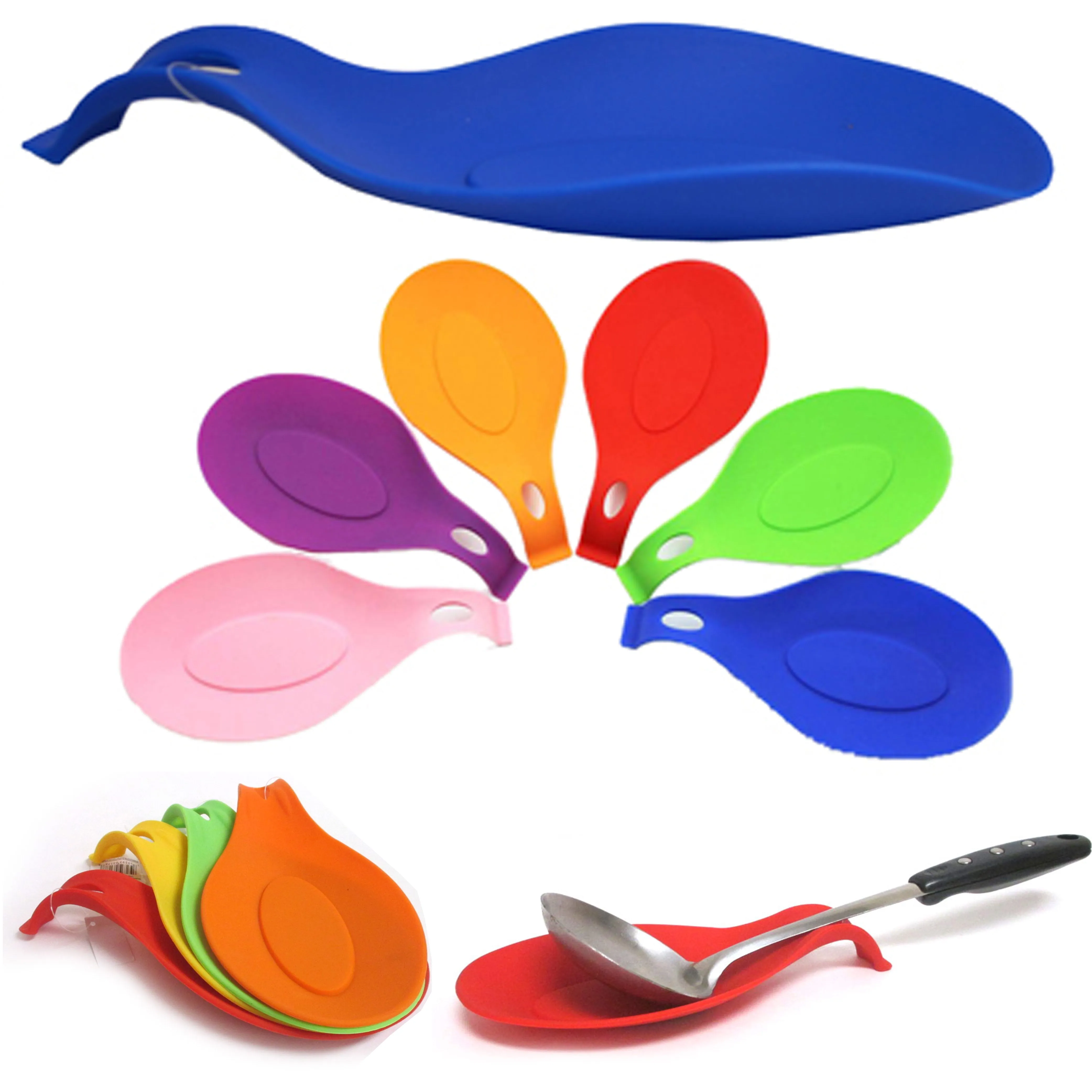 3 Kitchen Silicone Spoon Rest Flexible Almond-Shaped Utensil Rest Ladle Holder