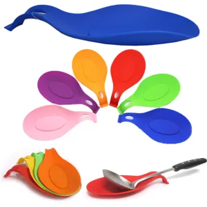 3 Kitchen Silicone Spoon Rest Flexible Almond-Shaped Utensil Rest Ladle Holder