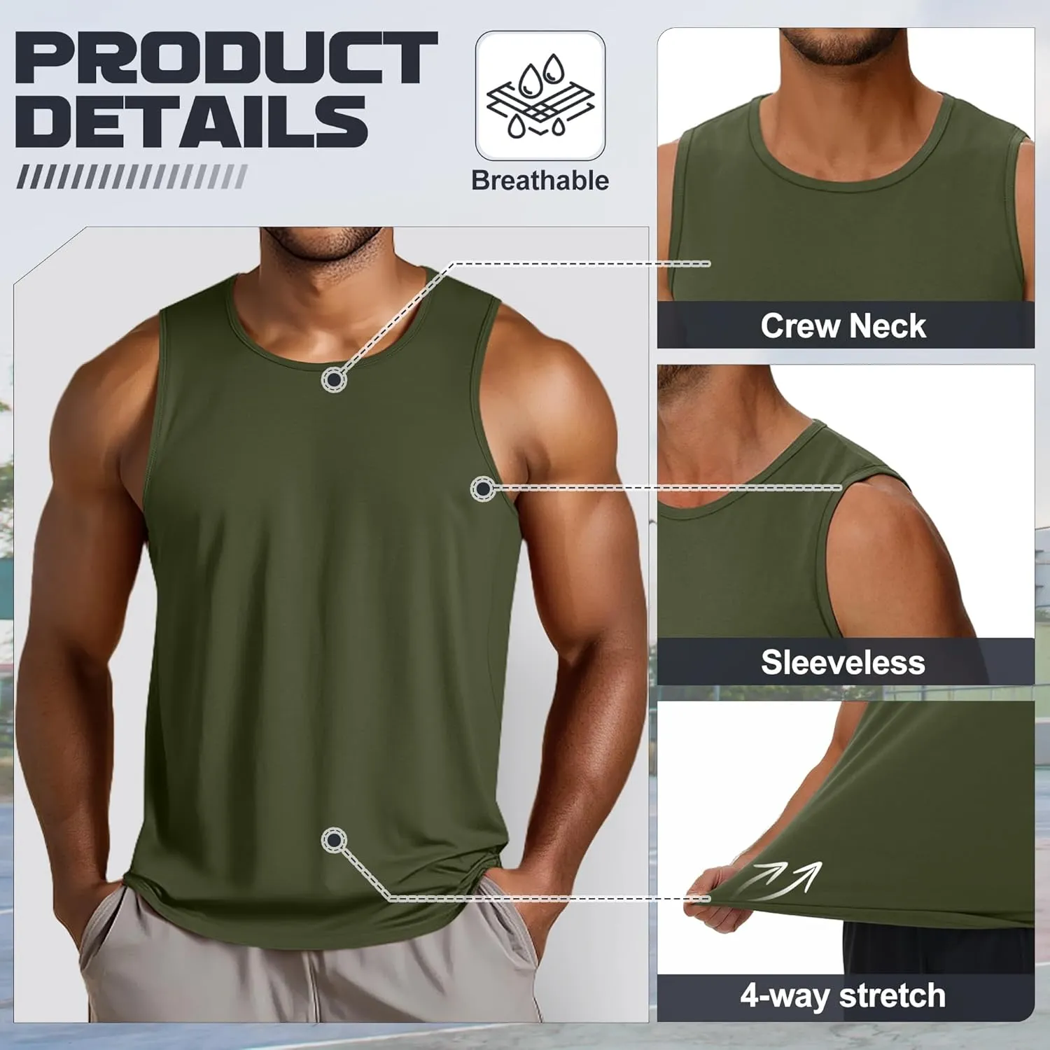3 Pack Big and Tall Cotton Men's Tank Tops Plus Size Workout Sleeveless Tee Shirts Crew Neck Muscle Shirts L-5XL