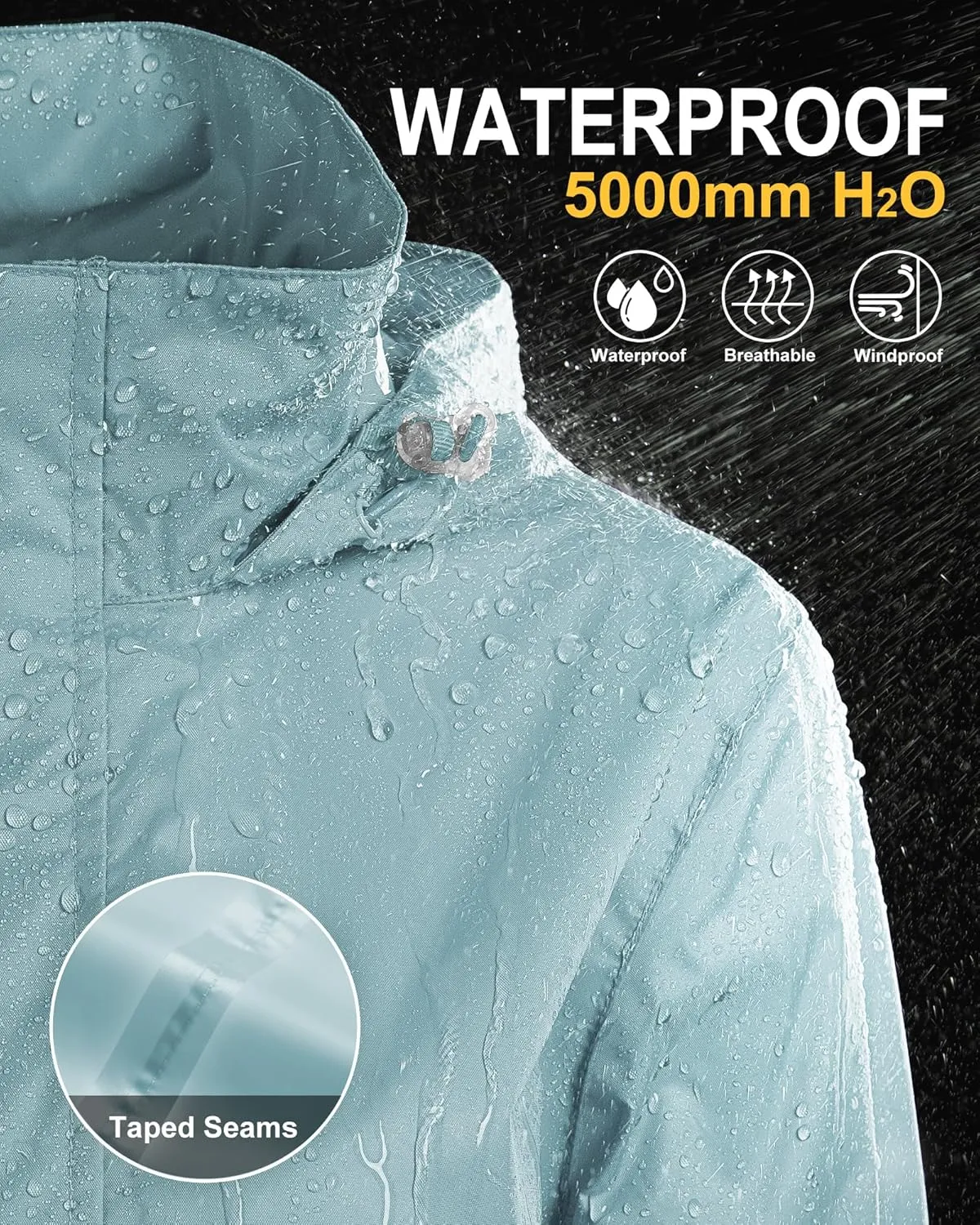 33,000ft Women's Rain Jacket Waterproof Lightweight Packable Raincoat with Hood for Golf Hiking Travel Windbreaker