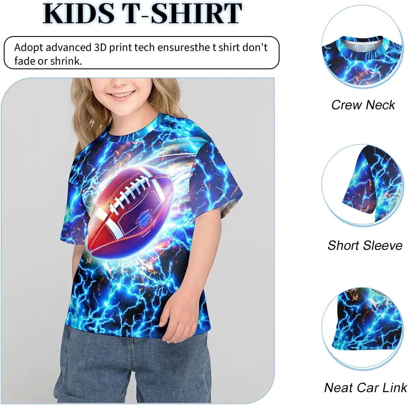 3D Graphic Kids T Shirt, Unisex Creative Print Crewneck Shirts, Boys Girls Short Sleeve Tees for 6-16 Years Teens