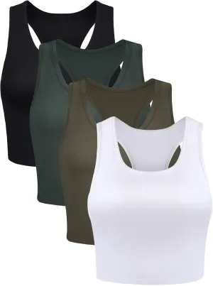 4 Pieces Basic Crop Tank Tops Sleeveless Racerback Crop Cami Top for Women