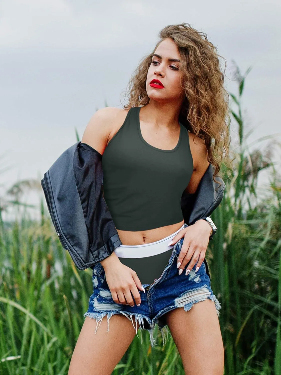 4 Pieces Basic Crop Tank Tops Sleeveless Racerback Crop Cami Top for Women
