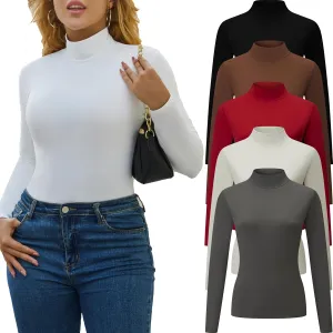 5 Piece Women's T-Shirts Turtleneck Long Sleeve Tops High Neck Fitted Layering Warm Base Fall Winter Basic Tees