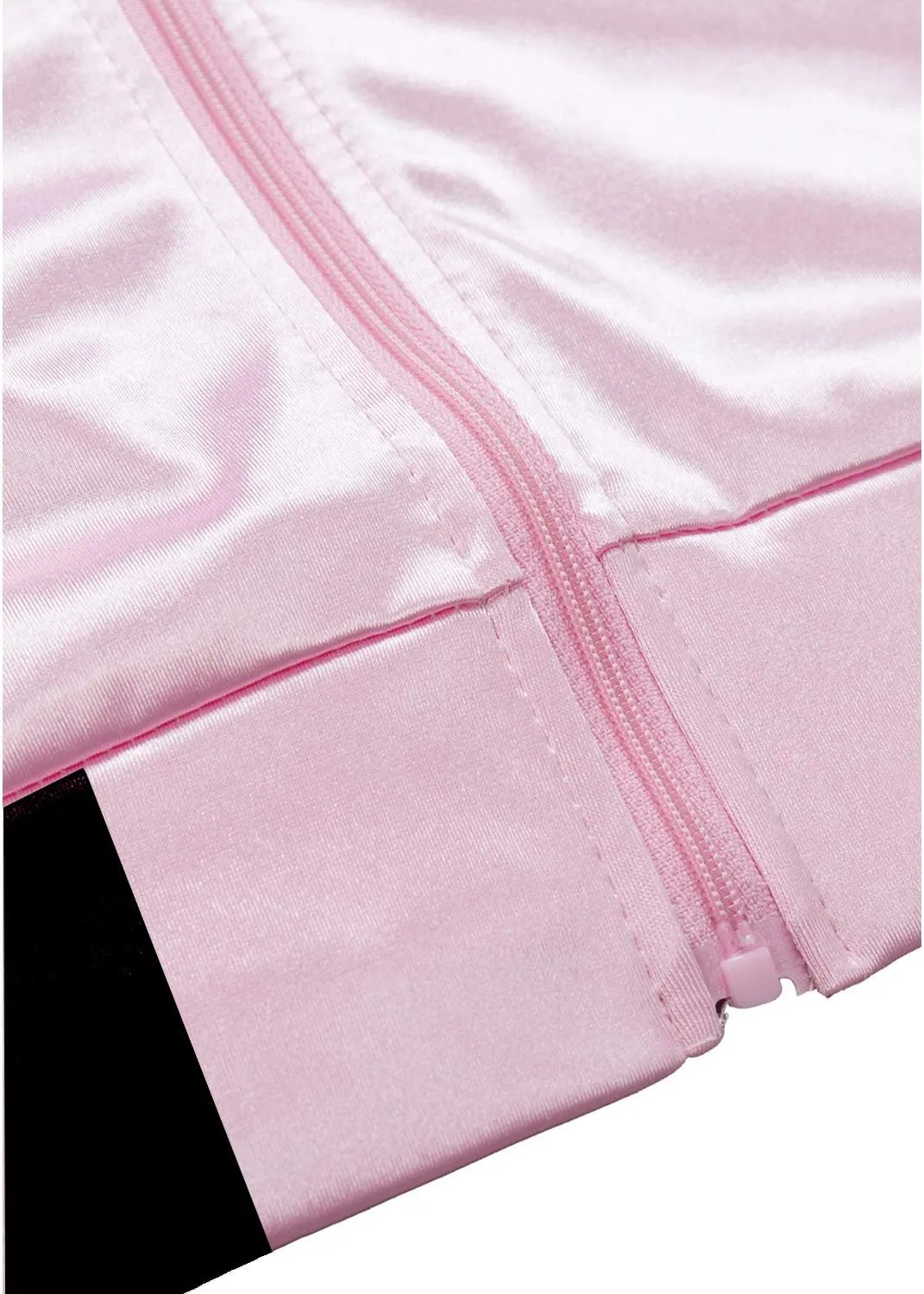 50s Ladys Pink Satin Jacket Halloween Cosplay Costume Pink Jacket with Neck Scarf
