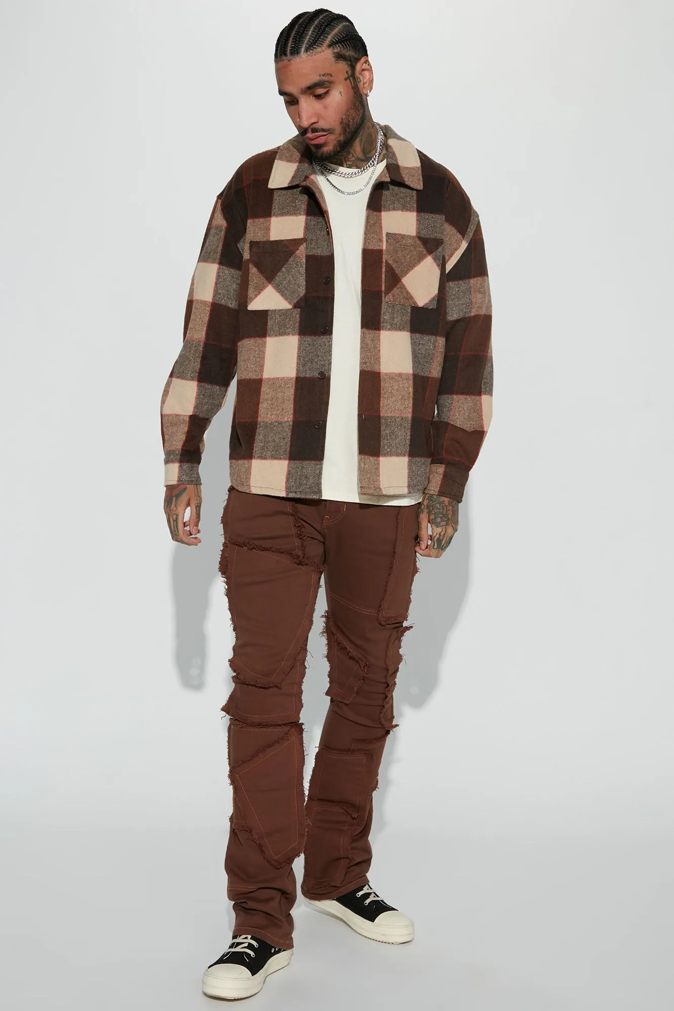 Act Two Heavyweight Flannel Button Up - Brown/combo