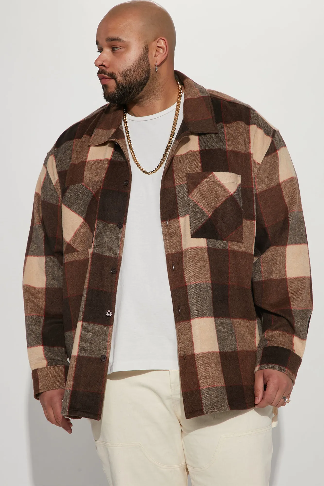 Act Two Heavyweight Flannel Button Up - Brown/combo