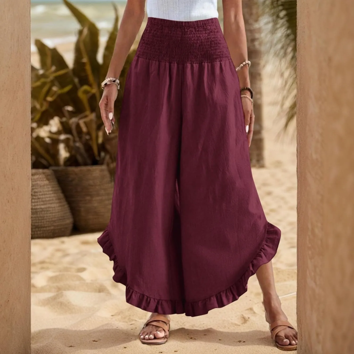 ADHOWBEW Linen Pants for Women Work High Waisted Lounge Plus Size Stretch Cotton Casual Dressy Flowy Pants Bottoms