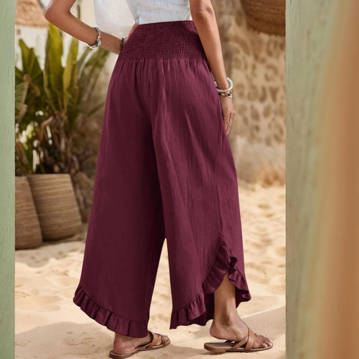 ADHOWBEW Linen Pants for Women Work High Waisted Lounge Plus Size Stretch Cotton Casual Dressy Flowy Pants Bottoms
