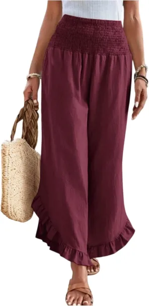 ADHOWBEW Linen Pants for Women Work High Waisted Lounge Plus Size Stretch Cotton Casual Dressy Flowy Pants Bottoms