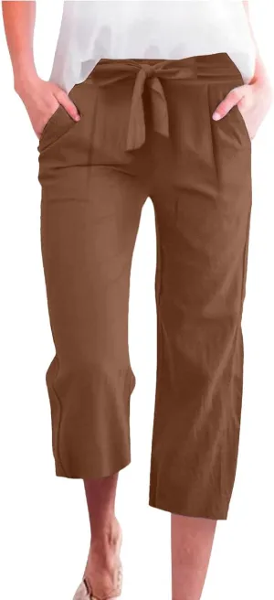 ADHOWBEW Linen Pants Women Stretch Flowy Work Cotton Dressy Petite Plus Size Casual Lounge High Waisted Dress Pants