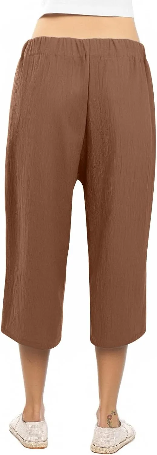 ADHOWBEW Linen Pants Women Stretch Flowy Work Cotton Dressy Petite Plus Size Casual Lounge High Waisted Dress Pants