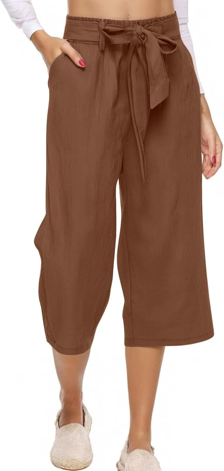 ADHOWBEW Linen Pants Women Stretch Flowy Work Cotton Dressy Petite Plus Size Casual Lounge High Waisted Dress Pants