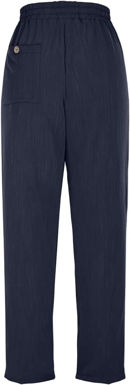ADHOWBEW Women Capri Pants Cotton Casual Trendy High Waist Summer Comfy Wide Leg Flowy Lounge Bottoms with Pockets