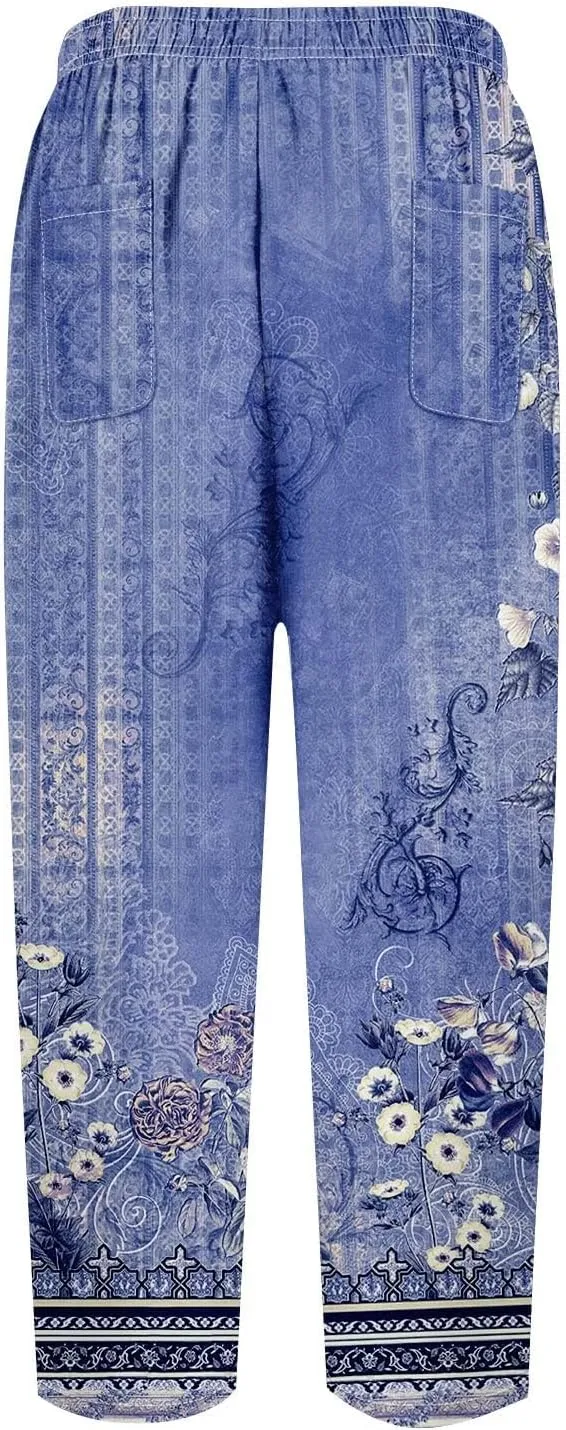ADHOWBEW Women Linen Pants Plus Size Petite Dressy Cotton Stretch Work Casual Flowy High Waisted Lounge Pants