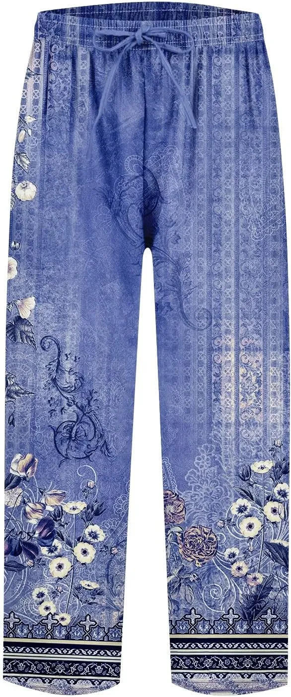 ADHOWBEW Women Linen Pants Plus Size Petite Dressy Cotton Stretch Work Casual Flowy High Waisted Lounge Pants