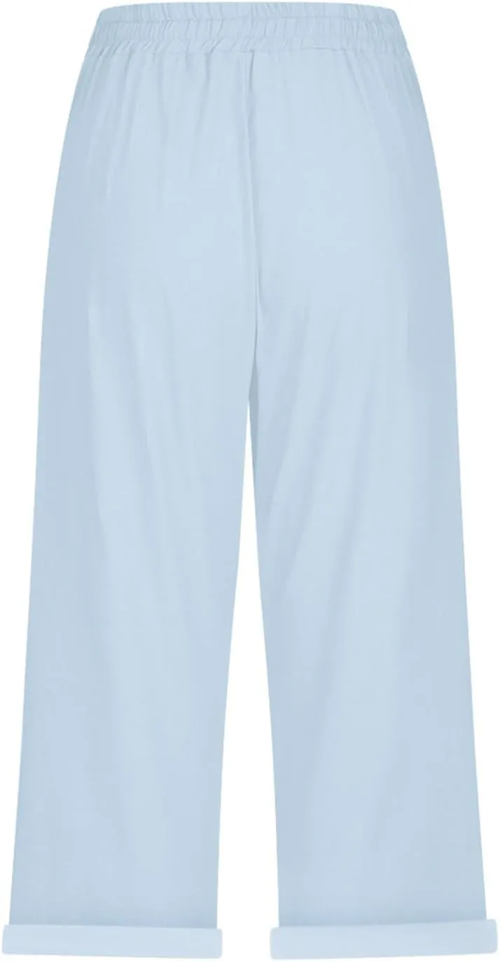ADHOWBEW Women Linen Pants Work Dressy Stretch Plus Size Petite High Waisted Lounge Casual Flowy Cotton Pants