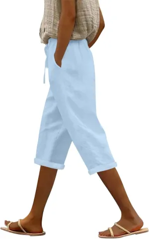 ADHOWBEW Women Linen Pants Work Dressy Stretch Plus Size Petite High Waisted Lounge Casual Flowy Cotton Pants