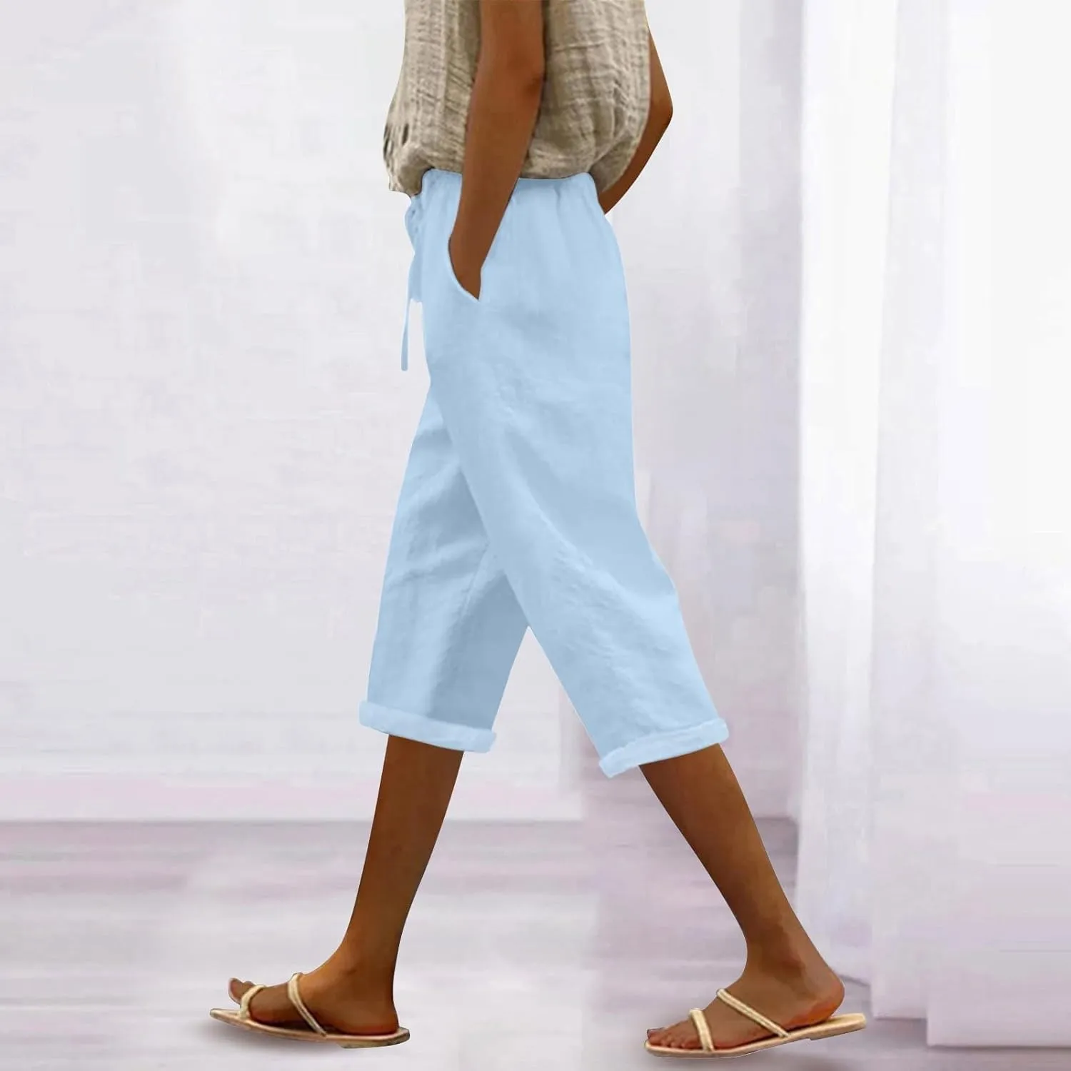 ADHOWBEW Women Linen Pants Work Dressy Stretch Plus Size Petite High Waisted Lounge Casual Flowy Cotton Pants
