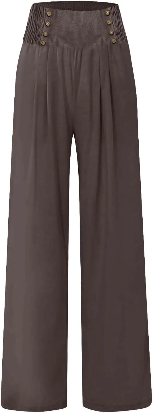 ADHOWBEW Womens Linen Pants Dressy High Waisted Cotton Work Lounge Plus Size Casual Petite Stretch Flowy Pants