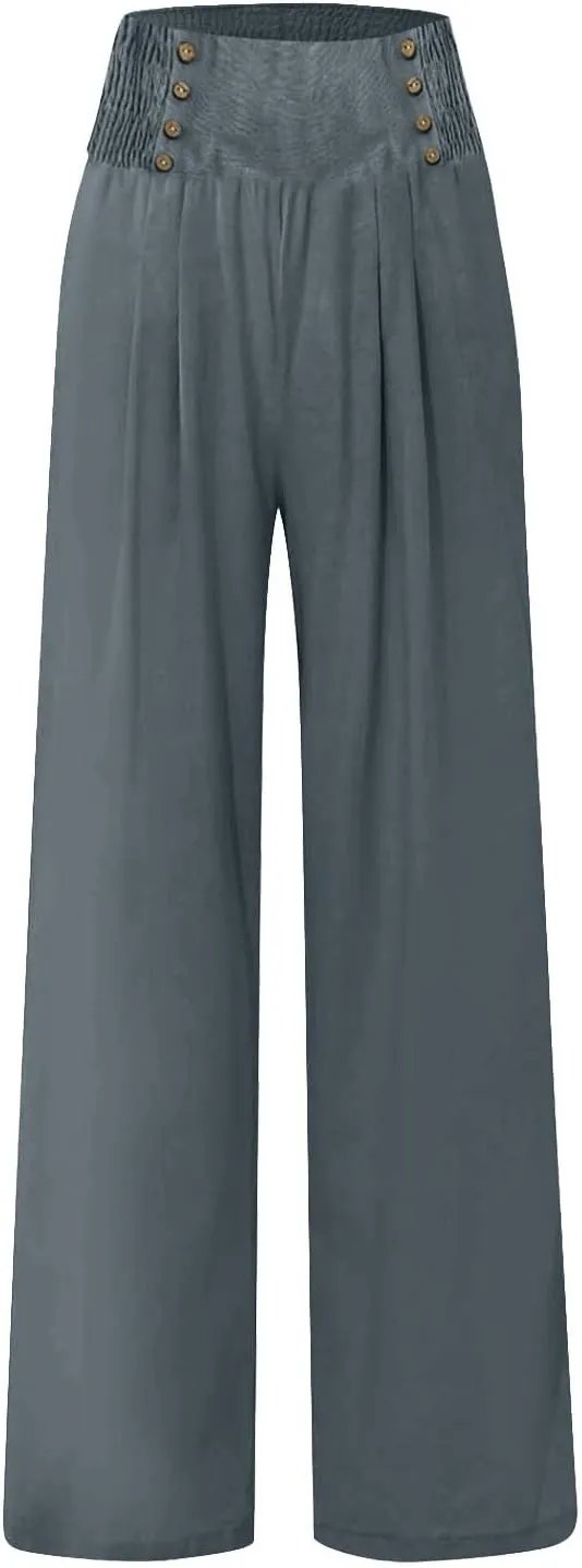 ADHOWBEW Womens Linen Pants Dressy High Waisted Cotton Work Lounge Plus Size Casual Petite Stretch Flowy Pants