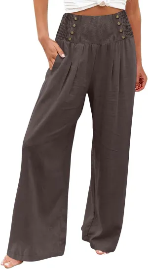 ADHOWBEW Womens Linen Pants Dressy High Waisted Cotton Work Lounge Plus Size Casual Petite Stretch Flowy Pants