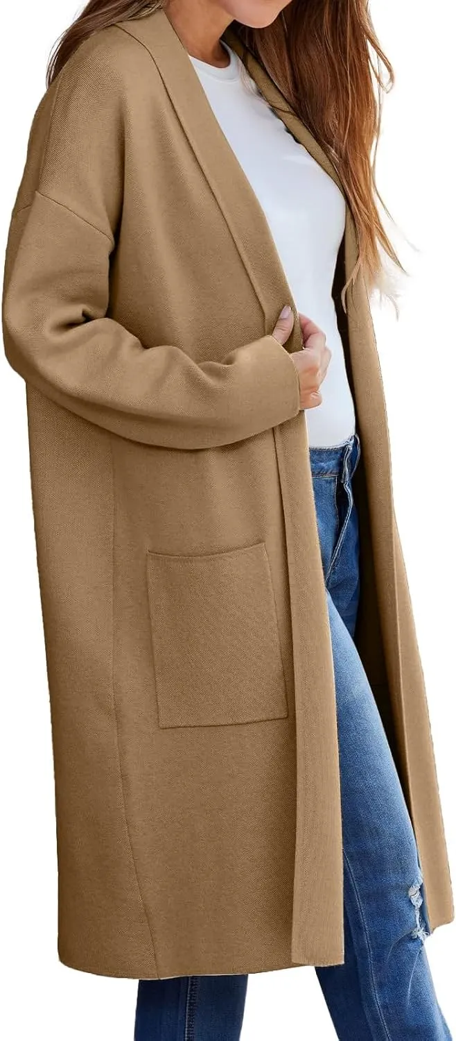 aihihe Oversized Cardigan for Women Classic Lapel Collar Open Front Long Jacket 2023 Fall Trendy Outerwear with Pockets