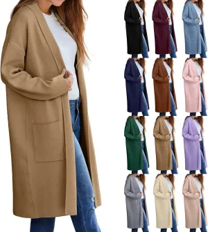 aihihe Oversized Cardigan for Women Classic Lapel Collar Open Front Long Jacket 2023 Fall Trendy Outerwear with Pockets