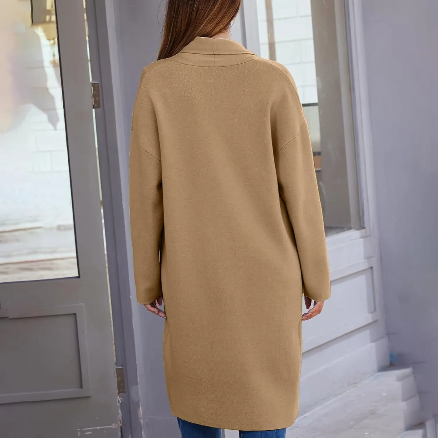 aihihe Oversized Cardigan for Women Classic Lapel Collar Open Front Long Jacket 2023 Fall Trendy Outerwear with Pockets