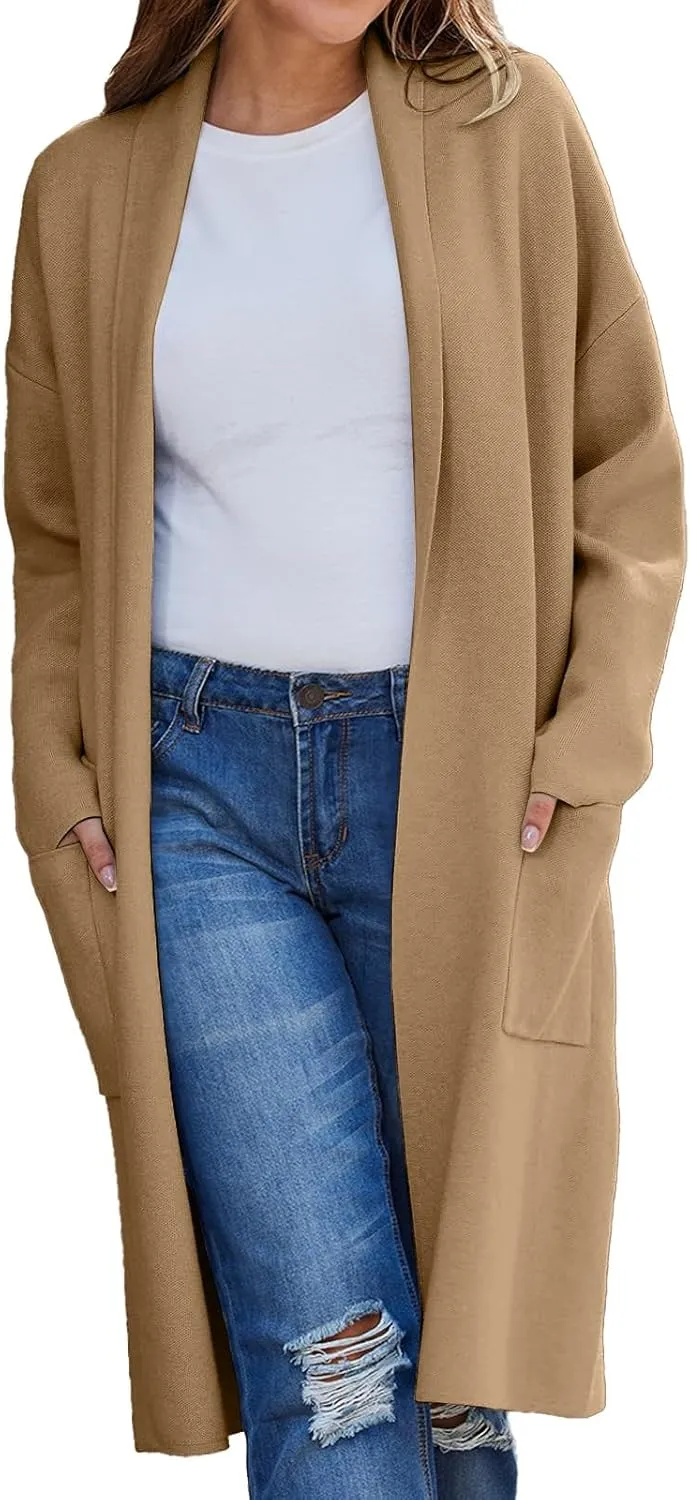 aihihe Oversized Cardigan for Women Classic Lapel Collar Open Front Long Jacket 2023 Fall Trendy Outerwear with Pockets