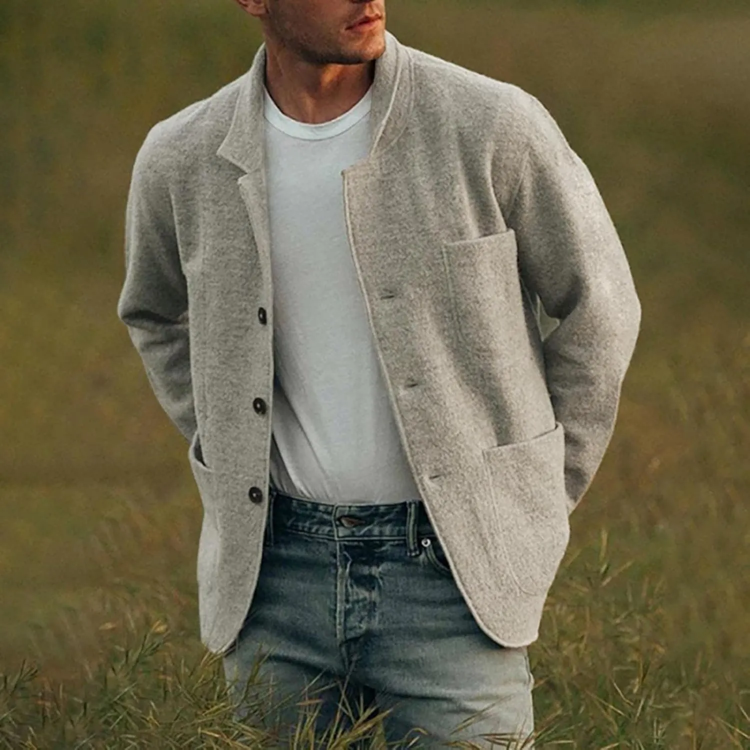 AKIWOS Men's Short Trench Coat Casual Wool Blend Notched Lapel Single Breasted Solid Winter Warm Pea Coats Jackets