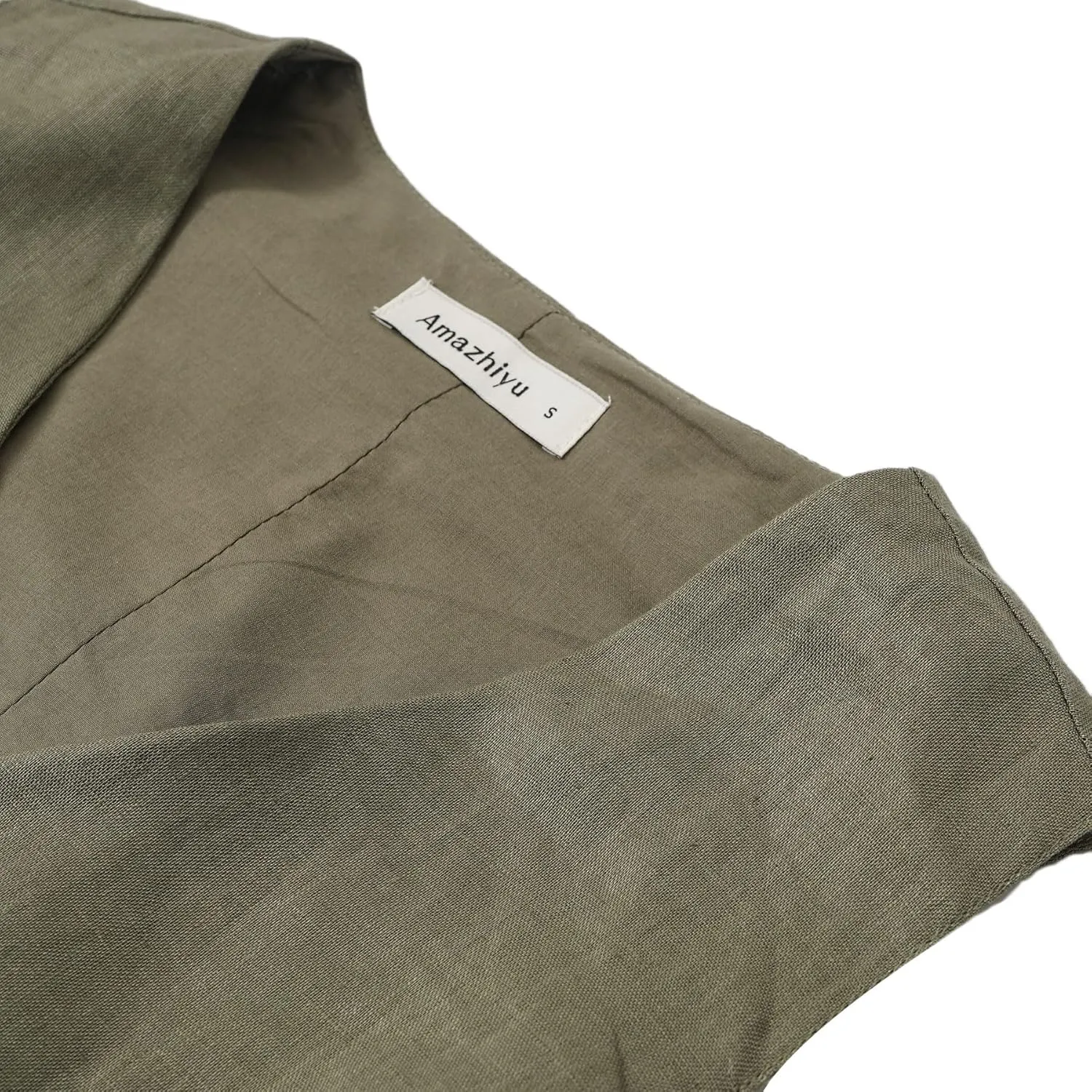 Amazhiyu Women's 100% Linen Sleeveless Button Down Crop Top Tie Back Waistcoat Vest