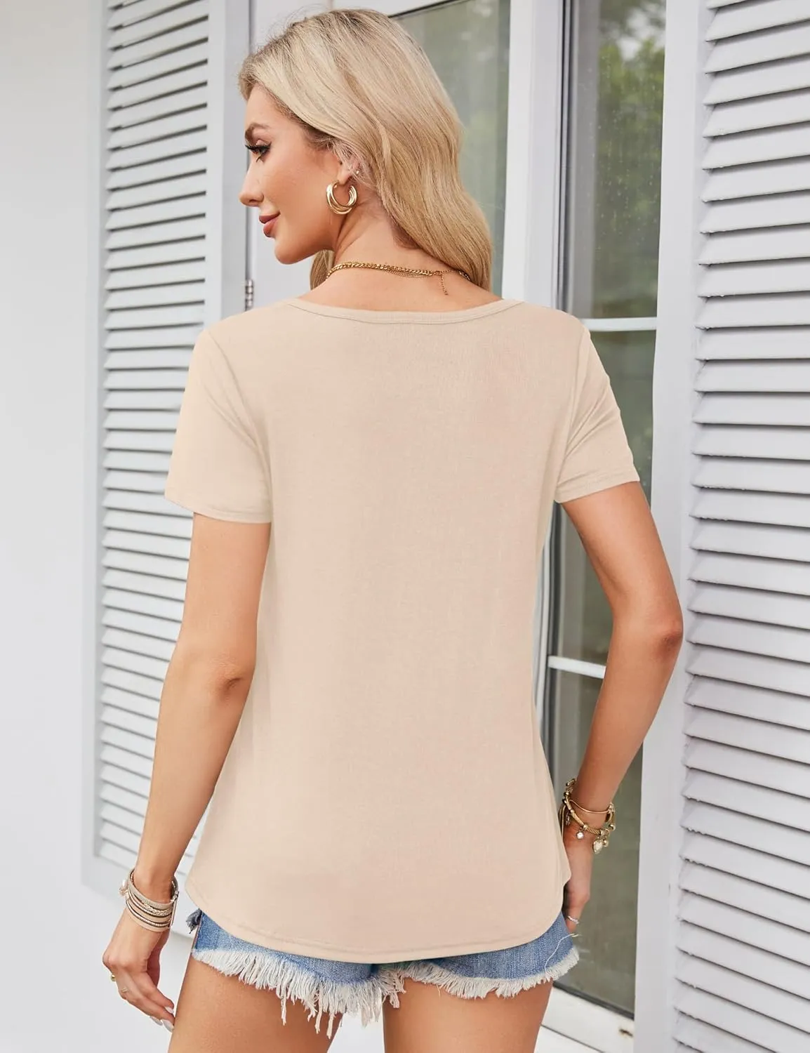 Amoretu Womens Scoop Neck Tshirt Short Sleeve Shirts Swing Tunic Tops Loose Fit