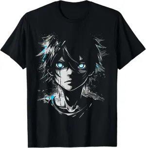 Anime Manga Motif Blue-Eyes Illustration Anime T-Shirt