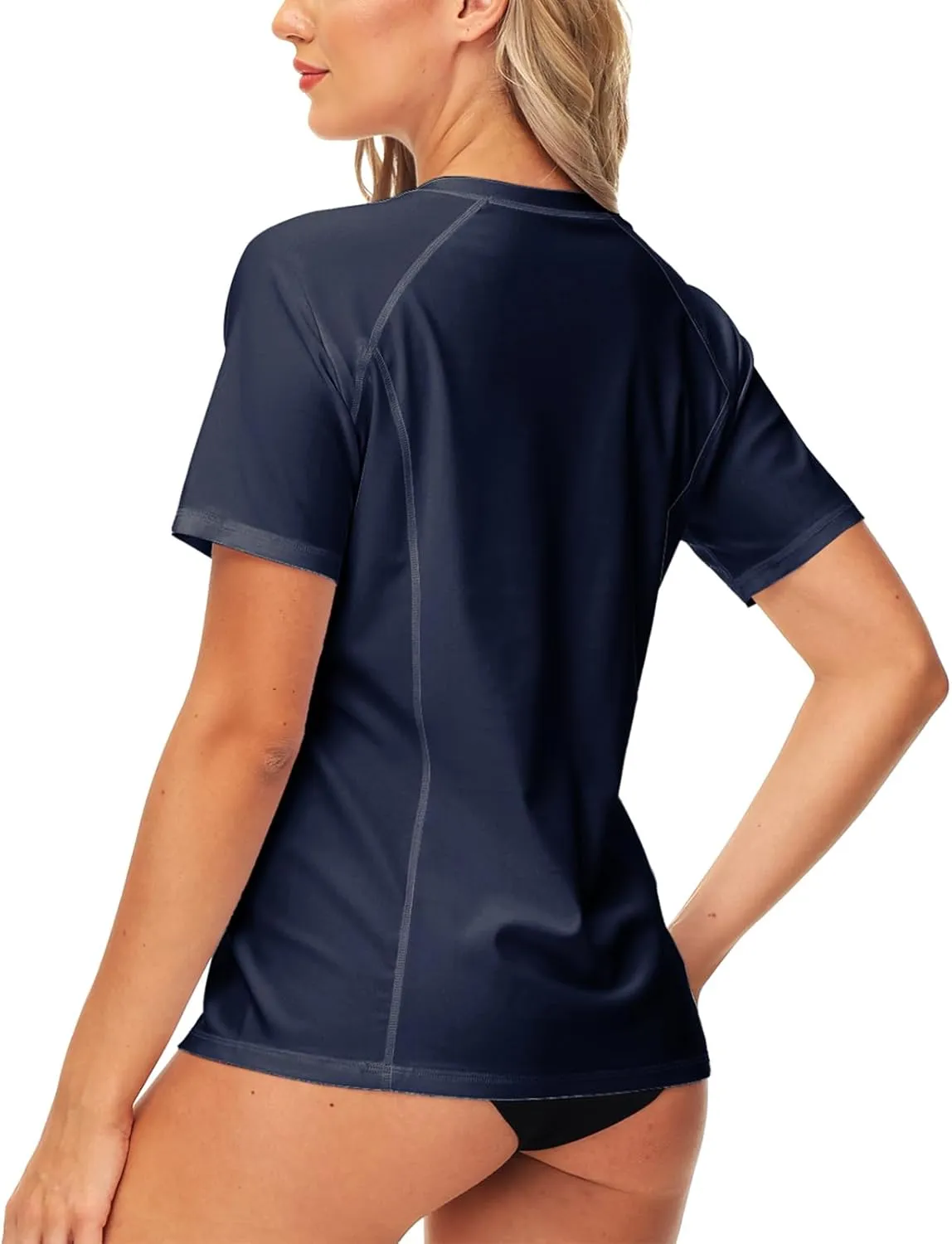 AOBUTE Women Zip Rash Guard UPF 50  Gradient Short Sleeve Swim Top Surf Shirts