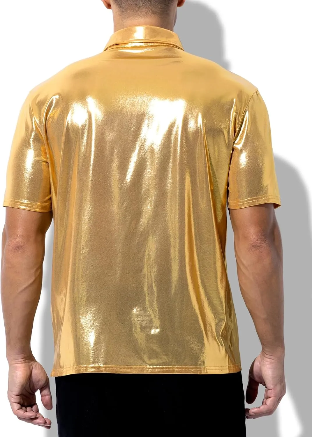 Arjen Kroos Men's 70s Disco Shirt Sequins Party Costume Short Sleeve Metallic Rave Button Down Shirts