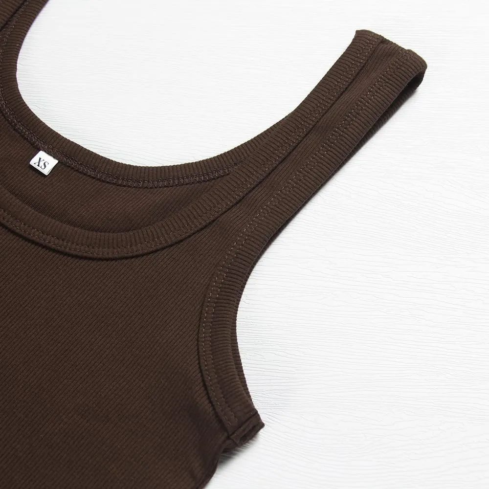 Artfish Women's Scoop Neck Sleeveless Knit Ribbed Fitted Casual Crop Tank Top
