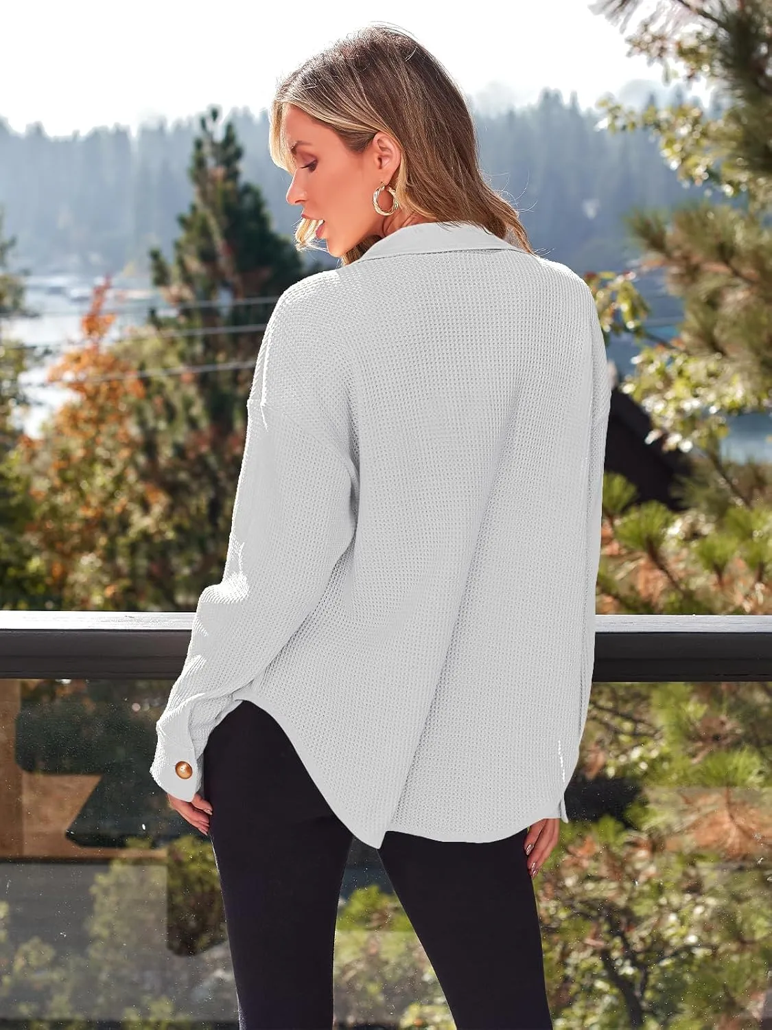 AUTOMET Womens Winter Clothes Fall Fashion Outfits 2025 Waffle Knit Clothing Oversized Button Down Shirts
