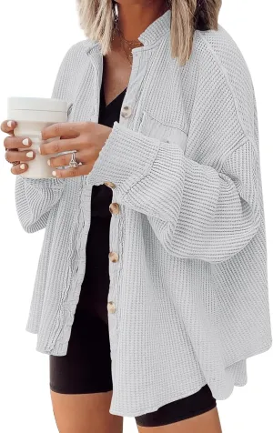 AUTOMET Womens Winter Clothes Fall Fashion Outfits 2025 Waffle Knit Clothing Oversized Button Down Shirts