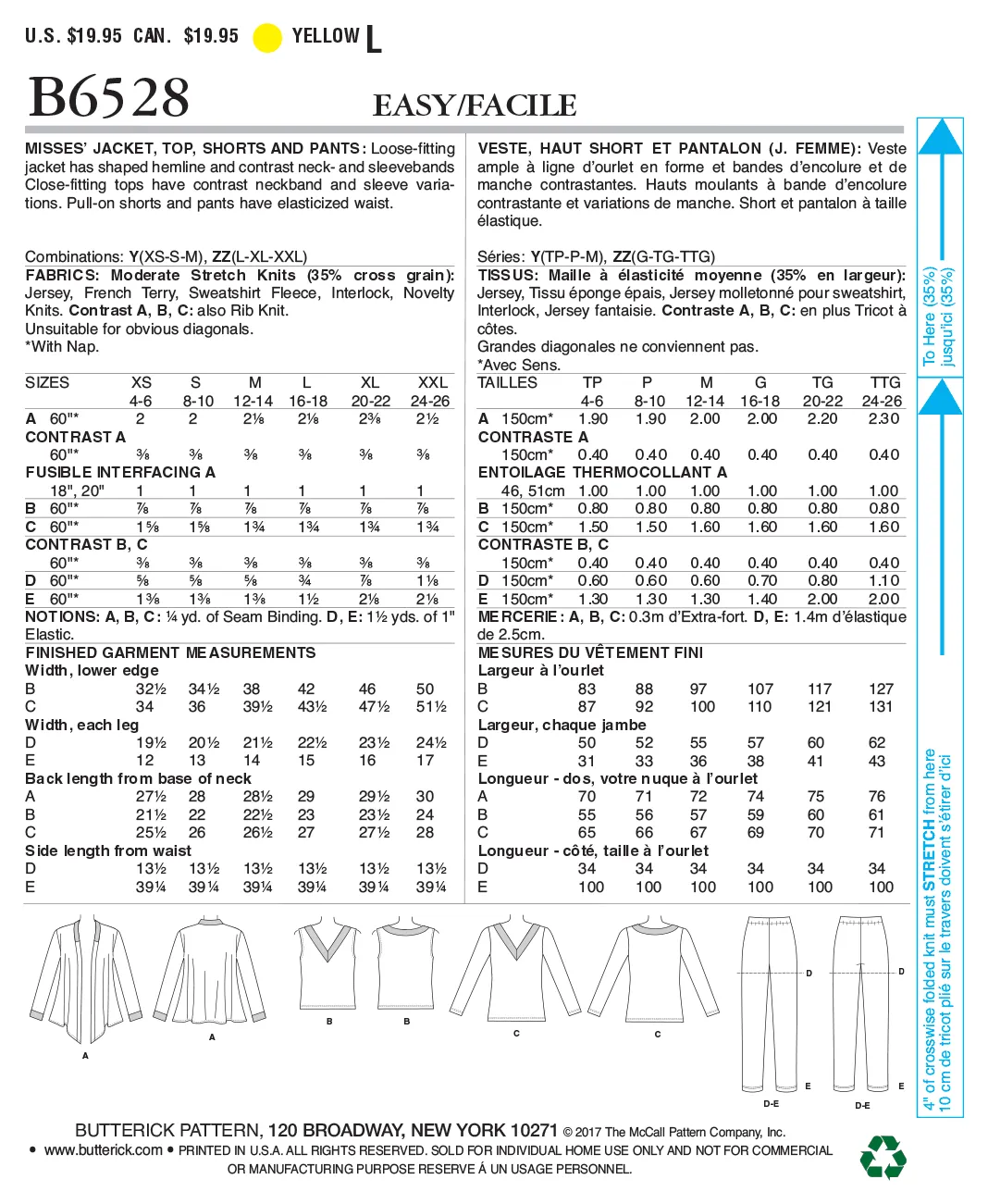 B6528 Misses' Knit Jacket, Top, Shorts and Pants