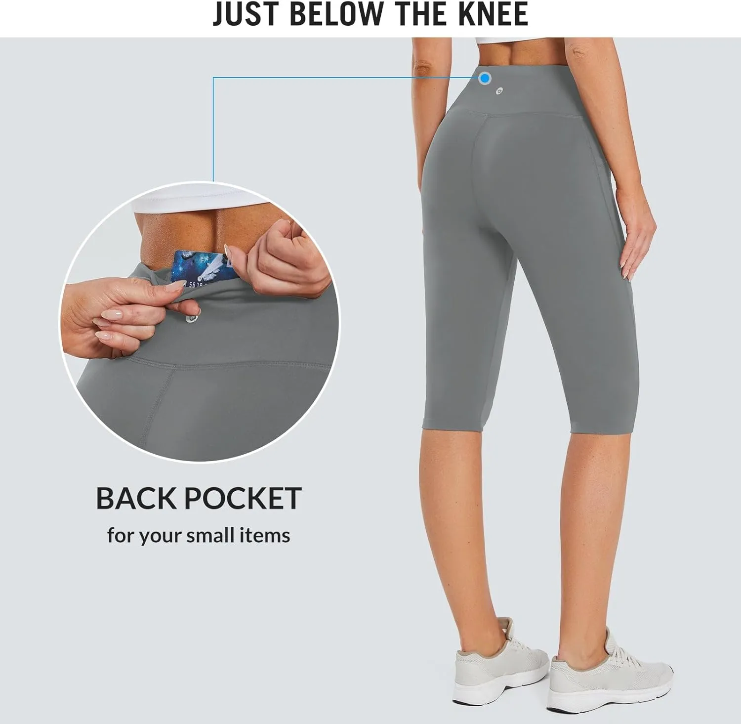 baleaf Women's Capri Leggings with Pockets High Waisted Knee Length Capris Stretch for Casual Yoga Pants Workout Exercise