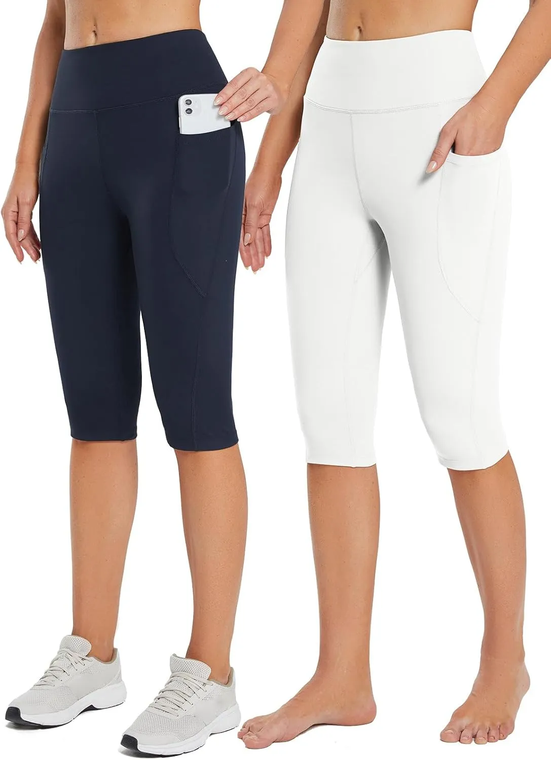 baleaf Women's Capri Leggings with Pockets High Waisted Knee Length Capris Stretch for Casual Yoga Pants Workout Exercise