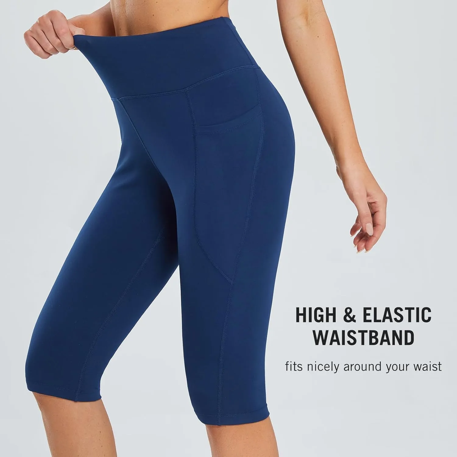 baleaf Women's Capri Leggings with Pockets High Waisted Knee Length Capris Stretch for Casual Yoga Pants Workout Exercise
