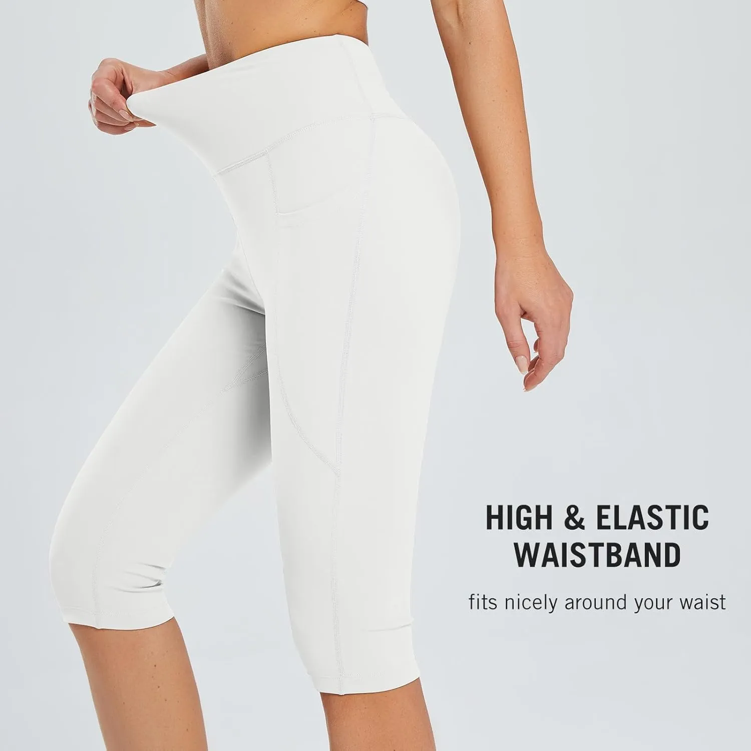 baleaf Women's Capri Leggings with Pockets High Waisted Knee Length Capris Stretch for Casual Yoga Pants Workout Exercise