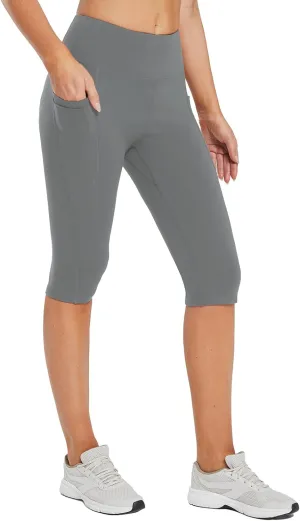 baleaf Women's Capri Leggings with Pockets High Waisted Knee Length Capris Stretch for Casual Yoga Pants Workout Exercise