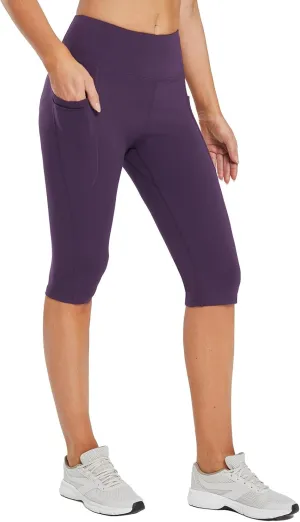 baleaf Women's Capri Leggings with Pockets High Waisted Knee Length Capris Stretch for Casual Yoga Pants Workout Exercise