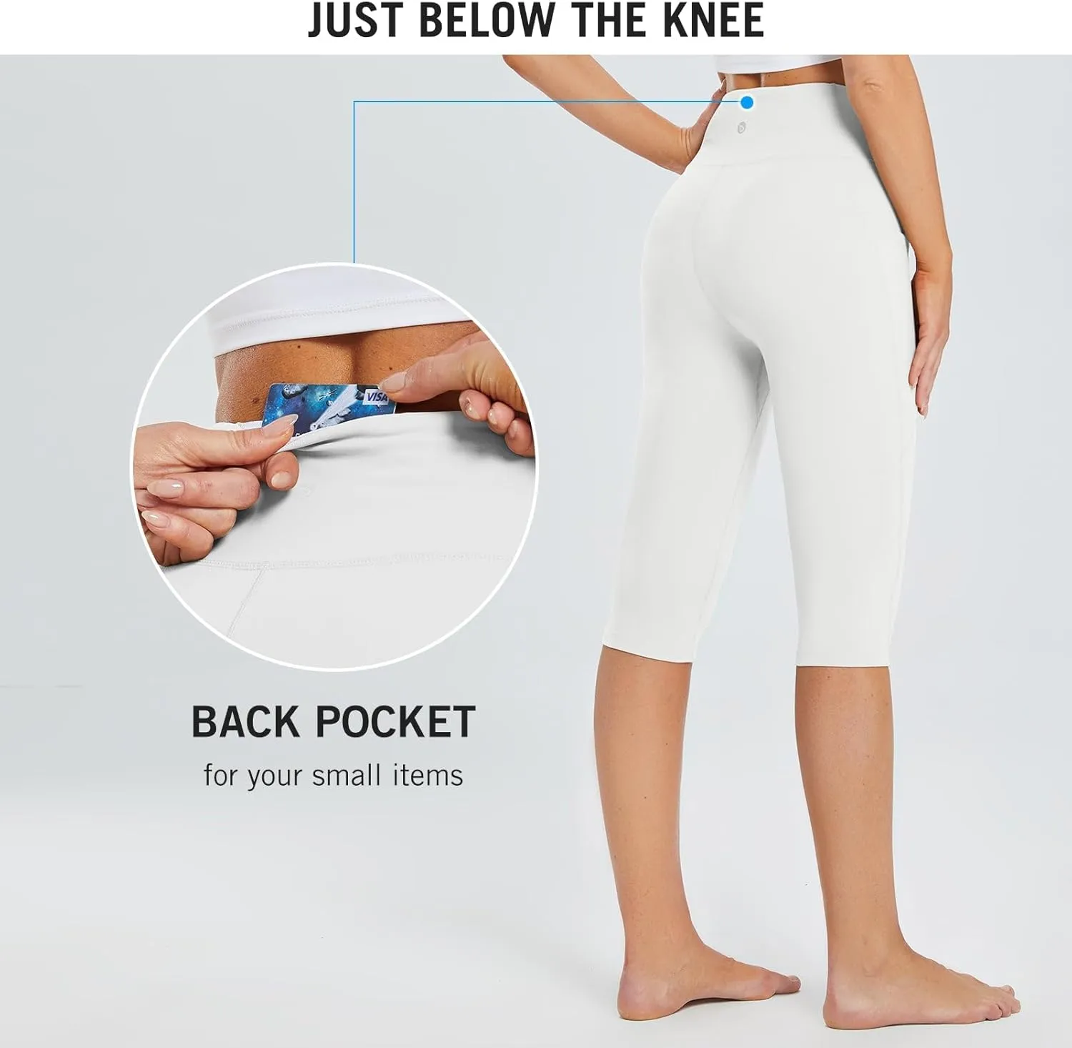 baleaf Women's Capri Leggings with Pockets High Waisted Knee Length Capris Stretch for Casual Yoga Pants Workout Exercise