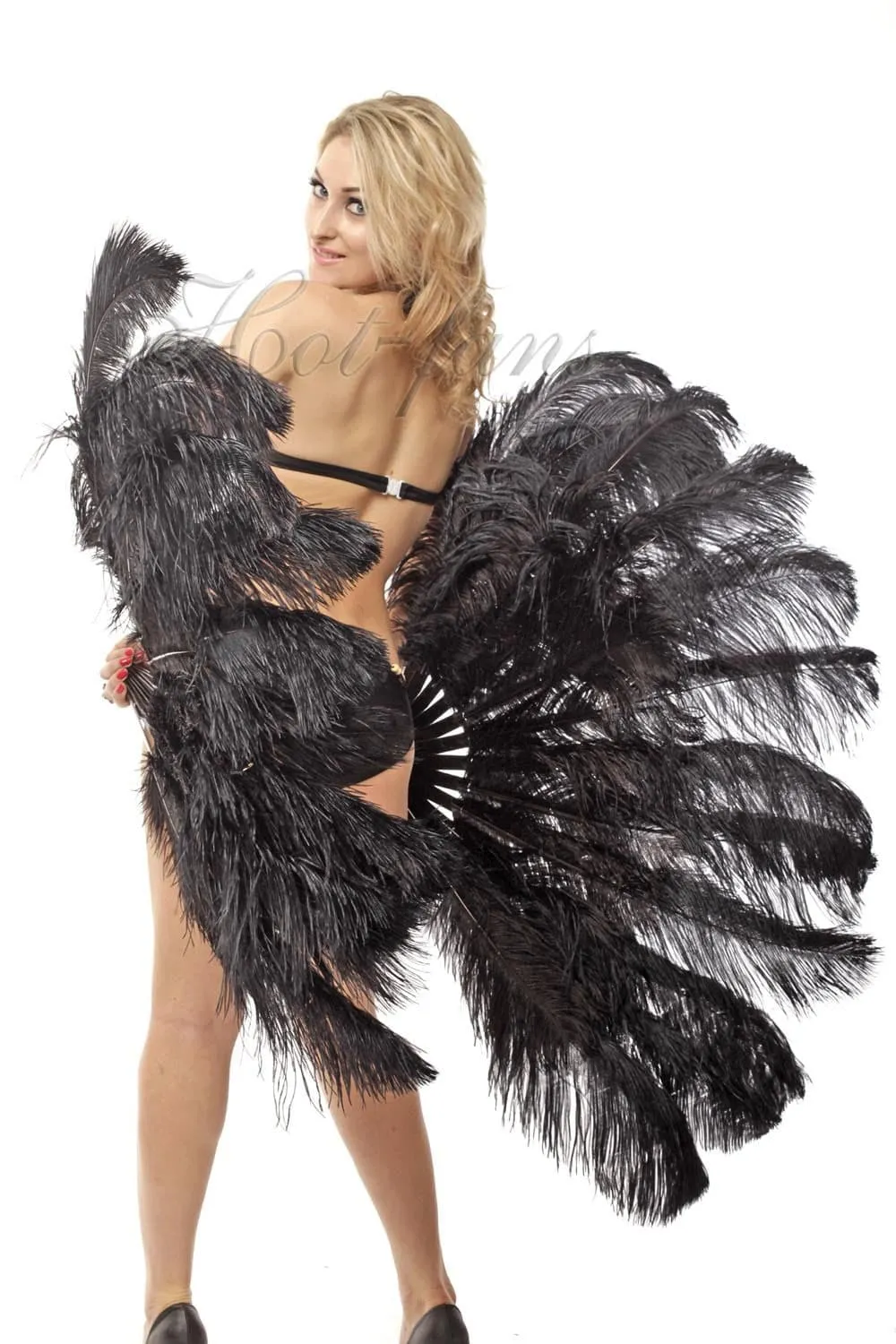 Black intermediate 2 layers Ostrich Feather Fan 30"x 54"